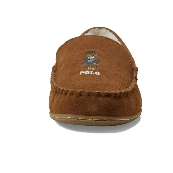 Polo Ralph Lauren Collins Bear Suede Memory Foam Moccasin Slippers BROWN - Picture 6 of 7